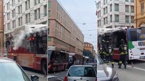 Caos traffico in via dei Mille: fumo da un bus