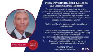 Deniz Kıyılarında İnşa Edilecek Yat Limanlarıyla İlgilidir