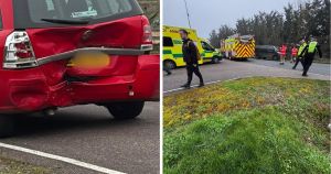 Two-vehicle crash shuts major road