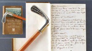 Bastone da passeggio e libro con dedica di Puccini: “Falsi”