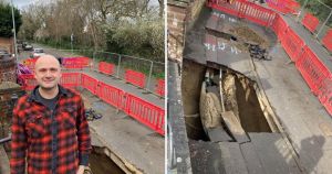 Talk about putting your foot in it... Man stumbles on sinkhole on way home from pub