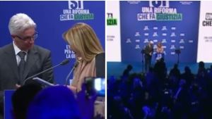 Un uomo irrompe sul palco e interrompe il comizio di Giorgia Meloni: interviene la Digos, la premier incredula
