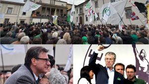 I funerali di Bossi a Pontida: dalla messa sobria alla cerimonia “di popolo” dei militanti fra contestazioni, secessione e insulti a Salvini