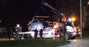 Photos show smashed Jaguar after crash that left motorcyclist seriously injured