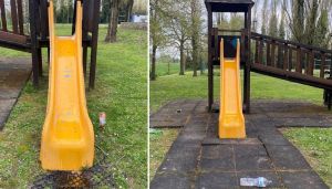Vandali al parco di Dogato: versato olio esausto sui giochi per bambini