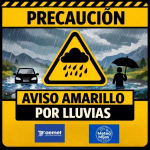 Aviso amarillo por lluvias y tormentas mañana miércoles en la provincia de Málaga
