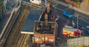 Images show scale of damage after railway station restaurant goes up in flames