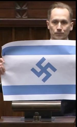 In parliament, Polish MP calls Israel ‘new Third Reich,’ waves Israeli flag with swastika