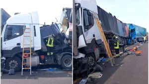 Maxi tamponamento sull’Autosole tra 5 Tir: conducenti intrappolati e feriti, A1 paralizzata in direzione di Bologna /