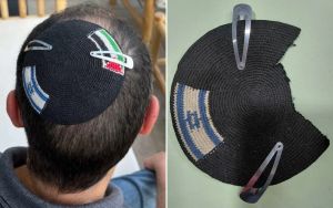 Police detain Modiin man for wearing kippa with Israeli, Palestinian flags, cut out the Palestinian one