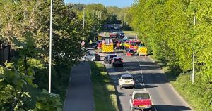 Road blocked as air ambulance attends crash