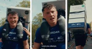 The heartbreaking reason why this man is running marathons with a 55-lb fridge strapped to his back