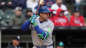 Blue Jays' George Springer leaves game after being hit on foot by pitch