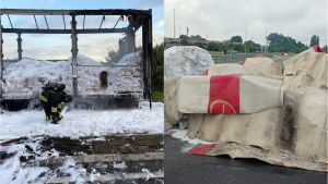 Autotreno carico di acido solfuro di sodio idratato in fiamme: nuove chiusure per la bonifica della Sp 115 a Lodi Vecchio