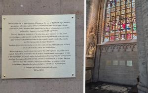 Brussels cathedral installs plaques apologizing for medieval pogrom depicted in stained glass