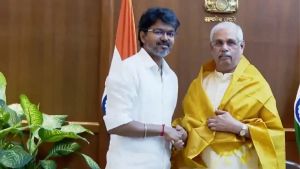 Vijay meets Governor, stakes claim to form govt with support of 120 MLAs, swearing-in tomorrow