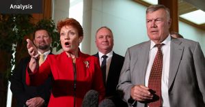 Pauline plays mother duck as she parades new recruit in Canberra