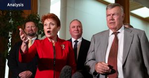 Pauline plays mother duck as she parades new recruit in Canberra