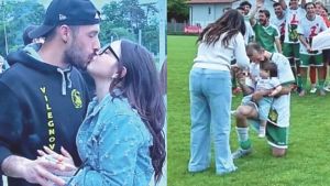 La proposta di matrimonio alla fine della partita di calcio: Davide segna su punizione e chiede la mano di Nicole