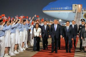 Trump arrives in Beijing for summit with China’s Xi on trade, US arms sales to Taiwan