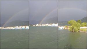 Iseo, un cielo da favola: spunta il doppio arcobaleno dopo i temporali /