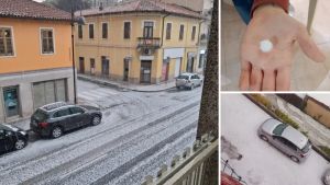 Violenta grandinata su Monfalcone e l’Isontino: strade imbiancate e allagamenti