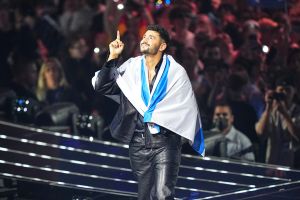 Israel’s Noam Bettan prepares to take the stage at boycotted Eurovision final