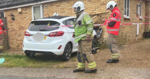 Images show scale of damage after car crashes into front of home