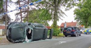 Car wrecked after crash that saw air ambulance land at primary school