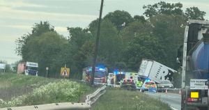 Woman dies after crash involving lorry on A47