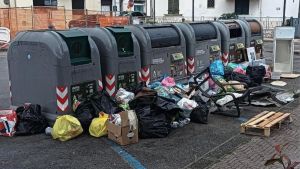 Rifiuti abbandonati in strada, davanti ai cassonetti c’è di tutto