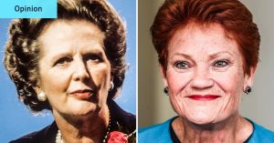 Like Thatcher, Hanson won’t use the F-word. But it’s central to her appeal