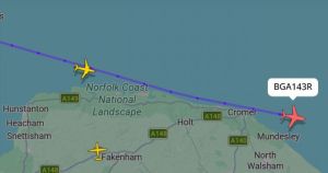 Huge plane shaped like a whale seen flying over Norfolk coast
