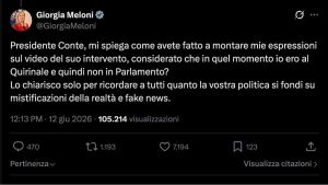 Meloni contro Conte su X: 