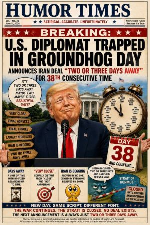 BREAKING: U.S. Diplomat Trapped in Groundhog Day Announces Iran Deal ‘Two or Three Days Away’ for 38th Consecutive Time