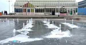 Frothy foam at seafront fountains caused by vandal attack