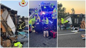 Camper tamponato in A1, bimbo di 7 mesi gravissimo /