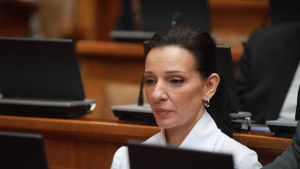 Marinika Tepić u holu Skupštine pokazala dokumenta o Vučićevoj „mreži za upravljanje medijima“