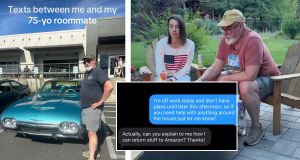 28-year-old shares her funny texts with 75-year-old male roommate. People love their unlikely friendship.