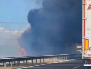 Пламъци и гъст дим на АМ „Тракия