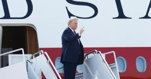 Donald Trump stops at RAF base to board new presidential aircraft