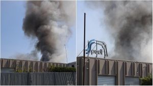 Incendio a Migliarino in un’azienda di rifiuti: grossa nuvola di fumo nero visibile da lontano