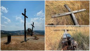 Monte Tre Croci... meno una: il legno è vecchio e la base si spezza