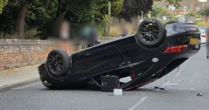 Audi with 'bass box' in boot left wrecked after flipping upside down in crash