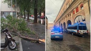 Maltempo a Bologna: raffiche di vento, blackout e allagamenti. Un albero cade su una palazzina, danni anche al cinema in piazza