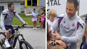 Bologna a Valles tra foto e autografi: Tedesco in bici con lo staff e pranzo in malga. Primo assaggio di campo per Ferguson