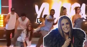 Rebeca Escribens trató de hacer unos pasos de baile en el set de ‘América hoy’ y terminó de rodillas