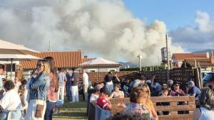 Preocupación en Cudillero por un incendio que asola un pinar en Oviñana: la columna de humo se ve desde varios kilómetros