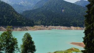 Lo specchio d'acqua prosciugato dal caldo: le immagini del lago di Sauris ai minimi storici