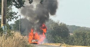Smoke seen for miles as car goes up in flames